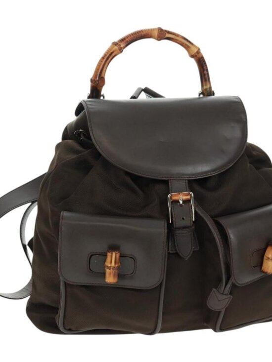 GUCCI Bamboo Backpack Nylon Brown Silver 003 2058 0016 5 Auth 161352 main image 16